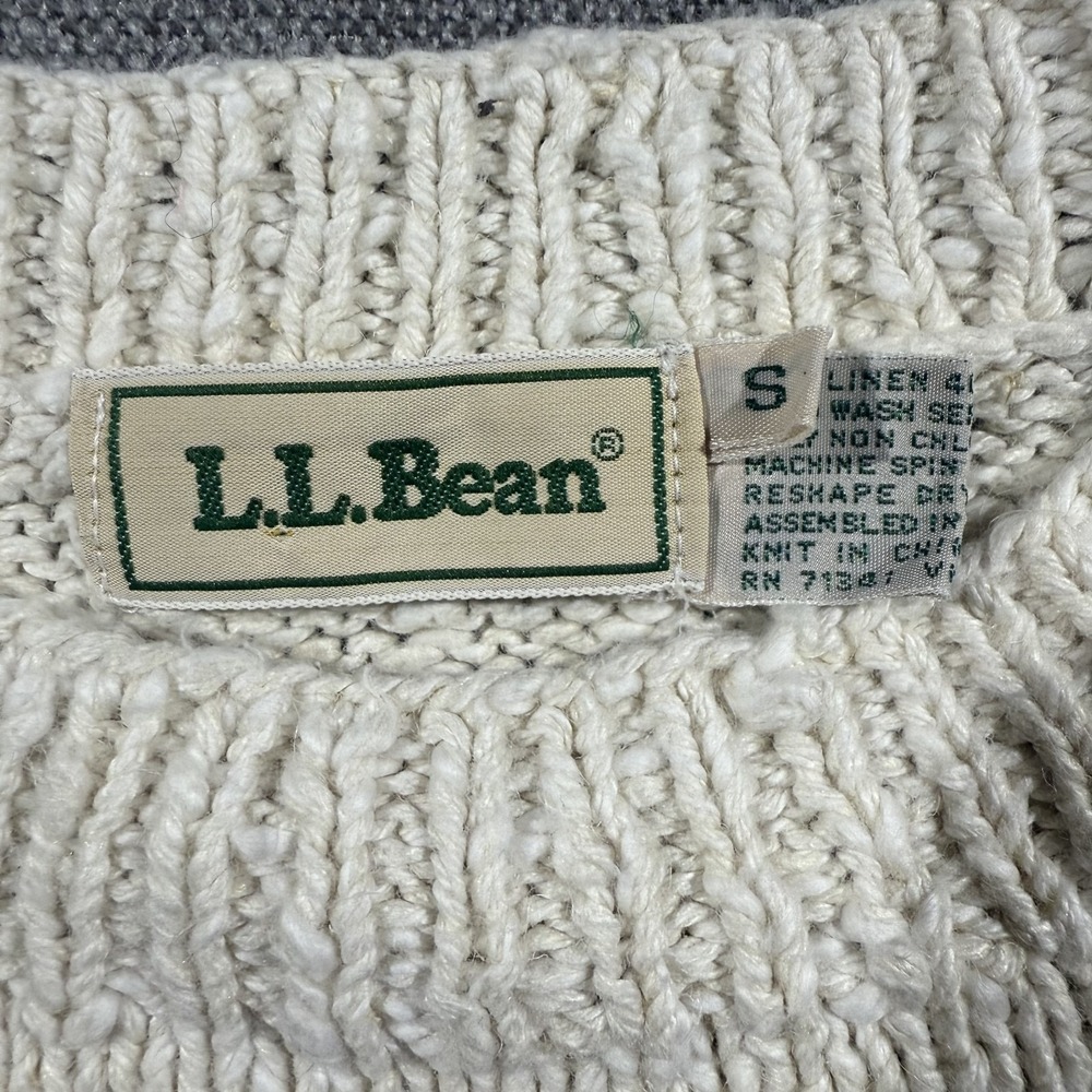 L.L. Bean Sweater Womens Small Beige Floral Knit Cottagecore Grannycore Vintage - Picture 2 of 6